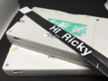 The back of the prototype, with a green sticker that was pulled off. Perhaps this was a DSi checked by the FCC?