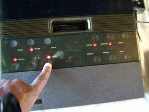 Closeup of the 2700 turned on with the status LEDs lit up